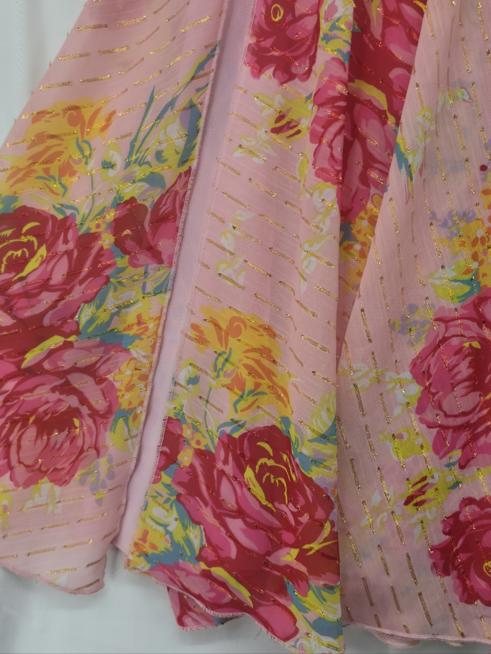 Betsey Johnson Pink Floral Maxi Dress M Sweetheart Sheer Layered Romantic - Picture 7 of 16